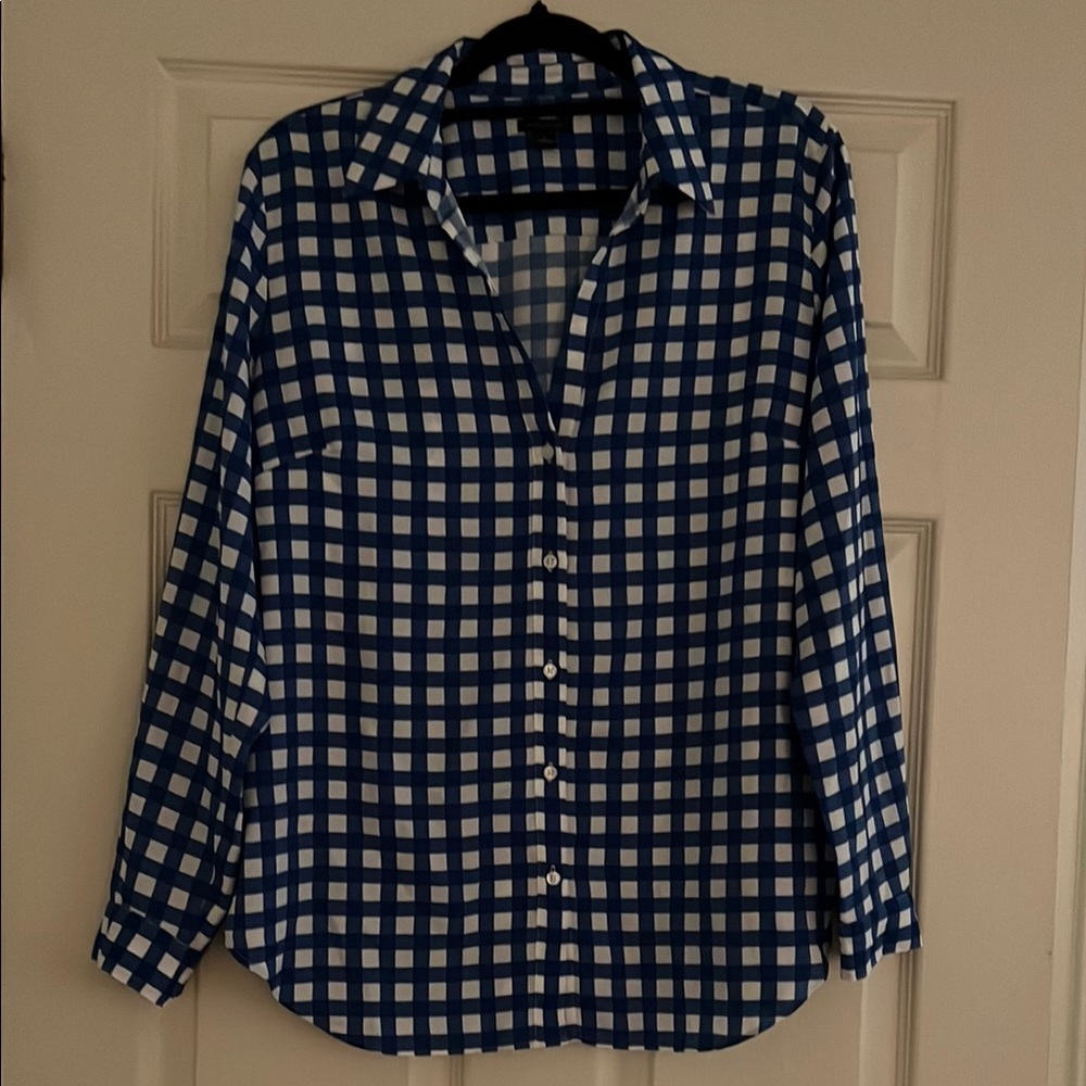 Blue and White Checkered Button-Up Shirt from Ann Taylor.